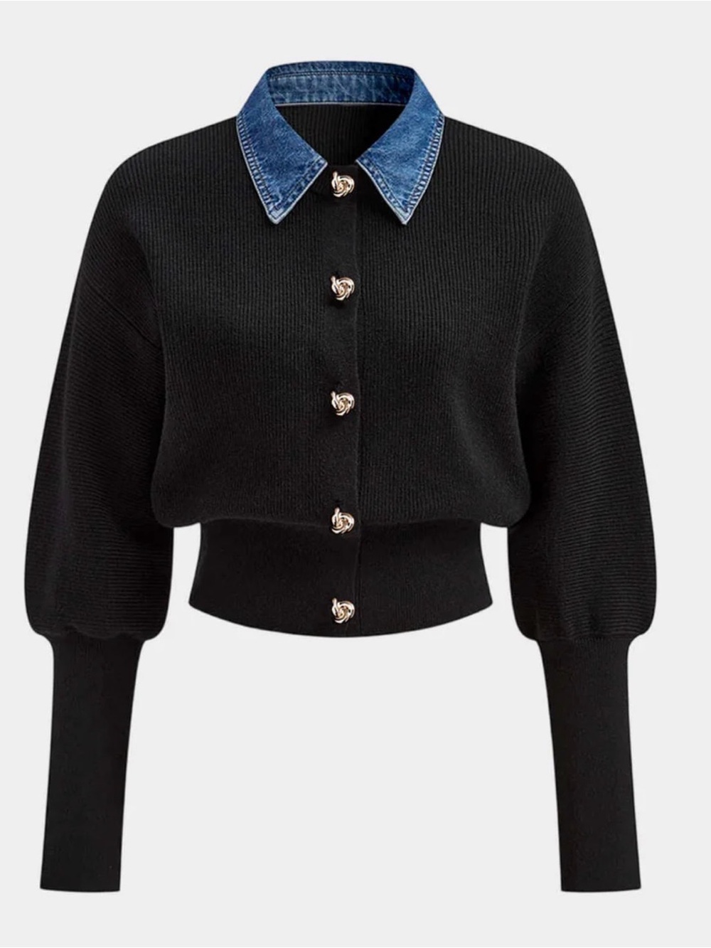 Micas Knit Denim Patchwork Button
Gigot Long-Sleeve Top